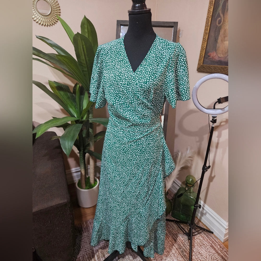 Cupshe Green Long Sleeve Dress with White Dots